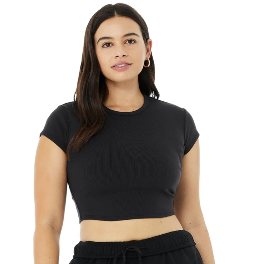Alo Ribbed Short Sleeve - Black NWT